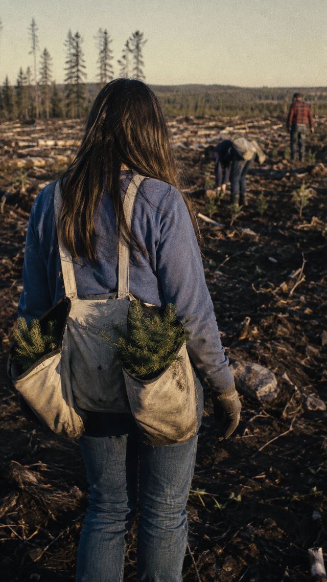 Reconstruction of Shania Twain in 1982: Planting trees for wages